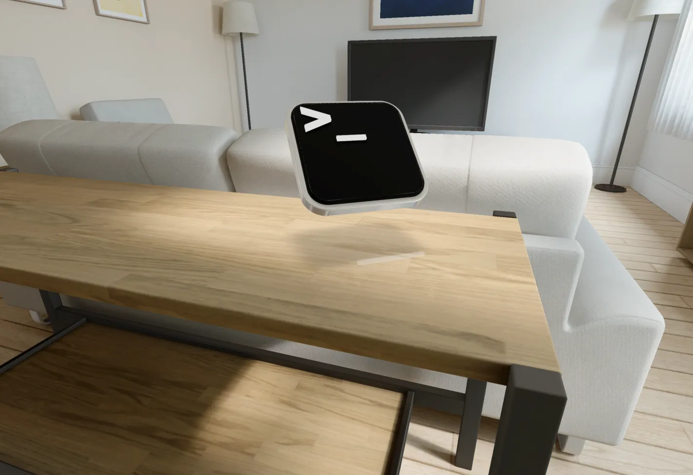 A 3D-model with a shadow beneath.